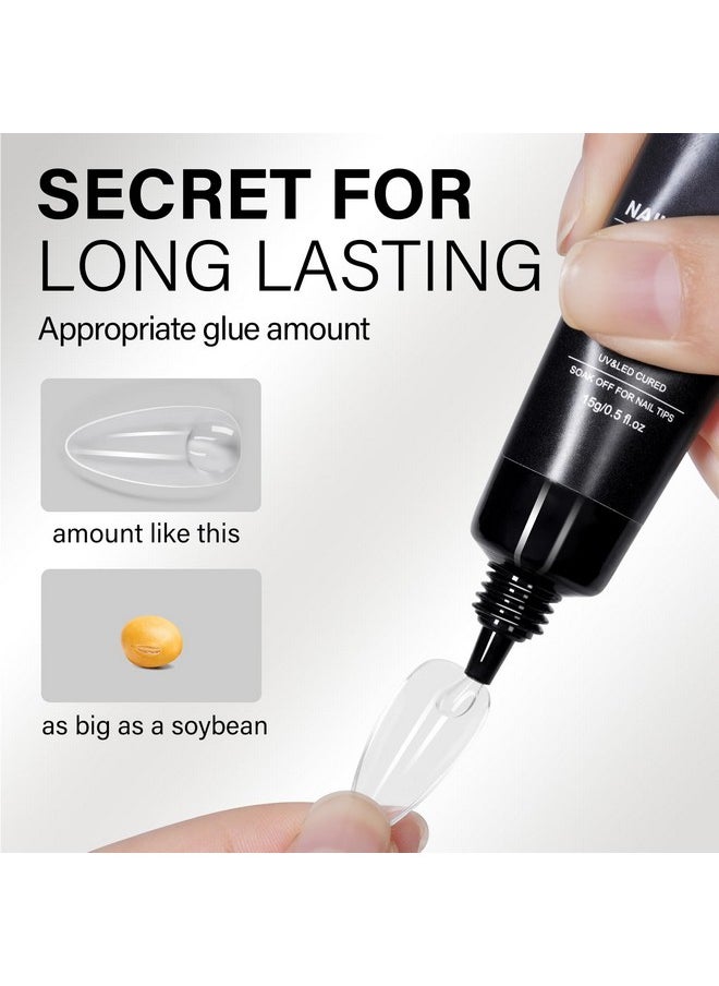AILLSA Gel Nail Glue for Nail Tips, Solid Super Strong Soft Gel Glue 15g Professional Fake Nail Glue Gel, Acrylic Nail Glue U V Lamp Curing Needed - Long Lasting 30 Days+