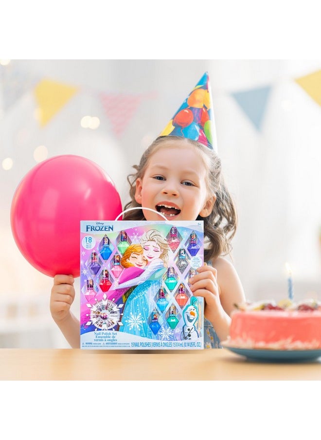 Townley Girl Disney Frozen Non-Toxic Peel-Off Nail Polish Set with Shimmery and Opaque Colors with Nail Gems for Girls Ages 3+, Perfect for Parties, Sleepovers and Makeovers, 18 Pc Set