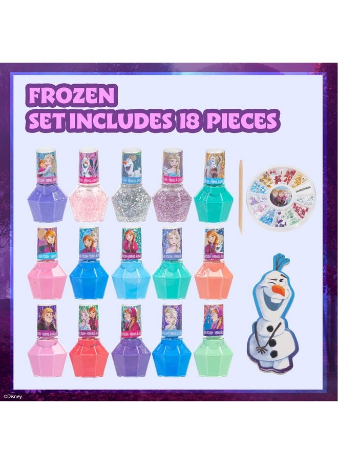Townley Girl Disney Frozen Non-Toxic Peel-Off Nail Polish Set with Shimmery and Opaque Colors with Nail Gems for Girls Ages 3+, Perfect for Parties, Sleepovers and Makeovers, 18 Pc Set