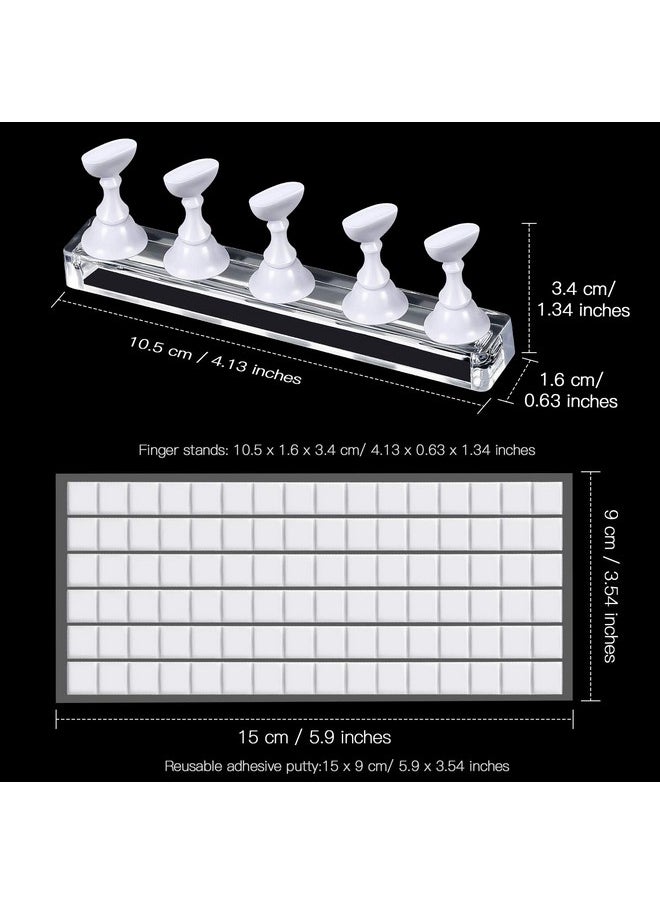 Blulu 2 Set Acrylic Nail Design Practice Stands Magnetic Nails Holders Training Fingernail Display Stands DIY Nail Crystal Holders and 96 Pieces White Reusable Adhesive Putty (White)