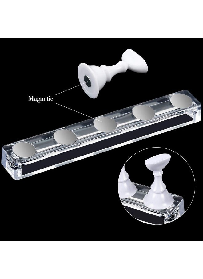 Blulu 2 Set Acrylic Nail Design Practice Stands Magnetic Nails Holders Training Fingernail Display Stands DIY Nail Crystal Holders and 96 Pieces White Reusable Adhesive Putty (White)