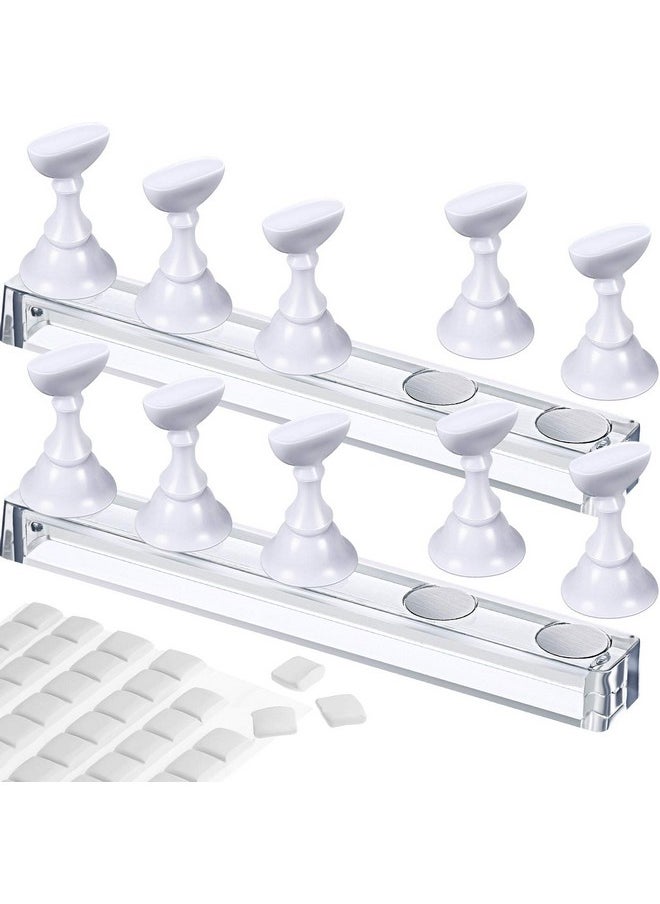Blulu 2 Set Acrylic Nail Design Practice Stands Magnetic Nails Holders Training Fingernail Display Stands DIY Nail Crystal Holders and 96 Pieces White Reusable Adhesive Putty (White)