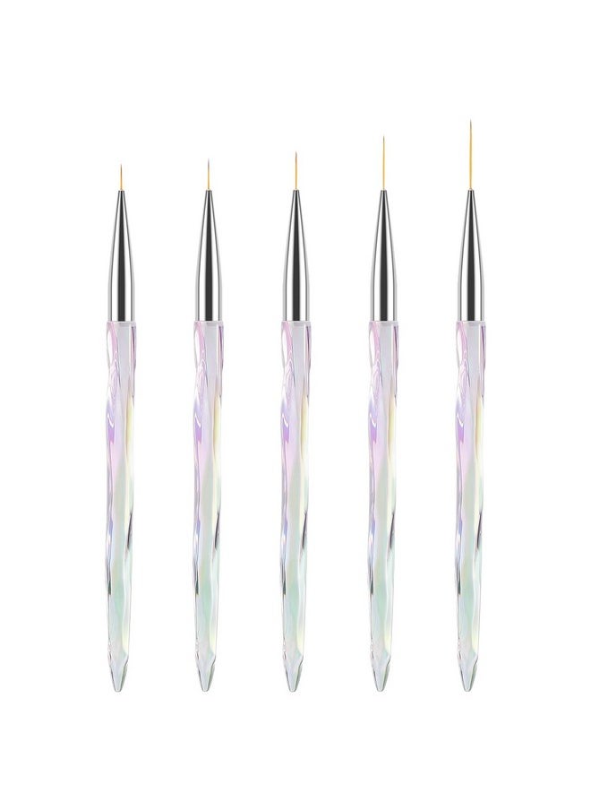 TEOYALL Nail Art Liner Brushes, Fine Line Nail Brush 7/9/11/15/20mm Thin Detail Precision Drawing Brushes for Gel Nail Polish