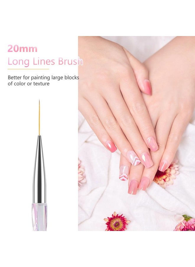 TEOYALL Nail Art Liner Brushes, Fine Line Nail Brush 7/9/11/15/20mm Thin Detail Precision Drawing Brushes for Gel Nail Polish