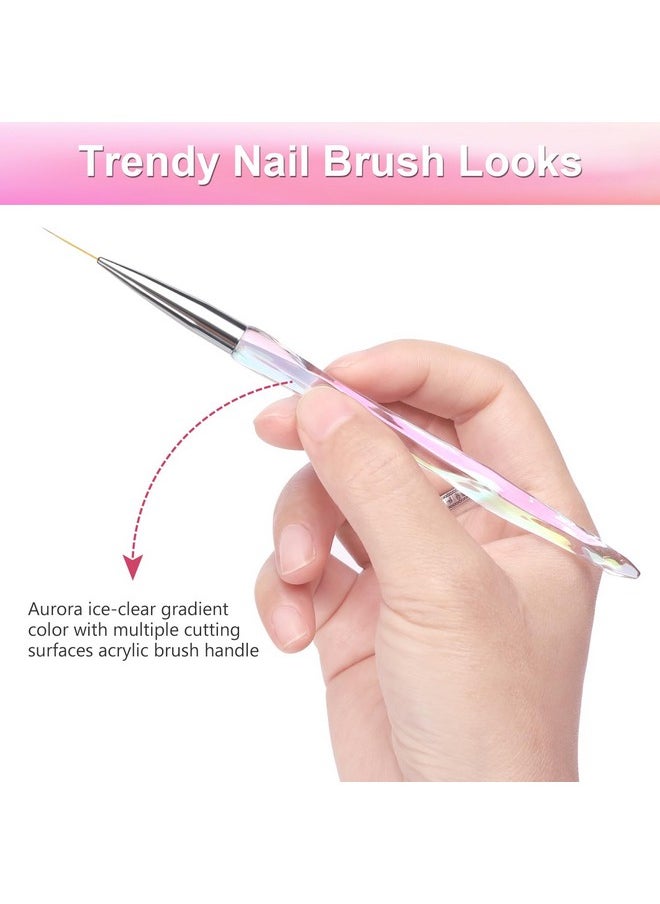 TEOYALL Nail Art Liner Brushes, Fine Line Nail Brush 7/9/11/15/20mm Thin Detail Precision Drawing Brushes for Gel Nail Polish