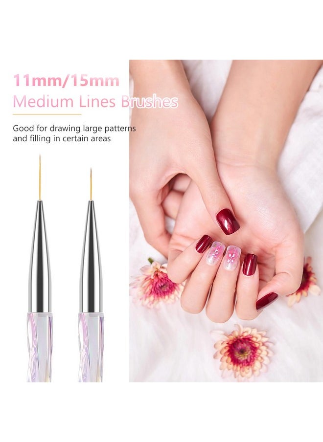 TEOYALL Nail Art Liner Brushes, Fine Line Nail Brush 7/9/11/15/20mm Thin Detail Precision Drawing Brushes for Gel Nail Polish