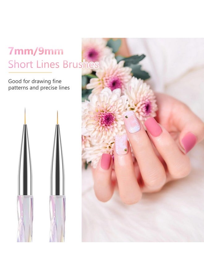 TEOYALL Nail Art Liner Brushes, Fine Line Nail Brush 7/9/11/15/20mm Thin Detail Precision Drawing Brushes for Gel Nail Polish
