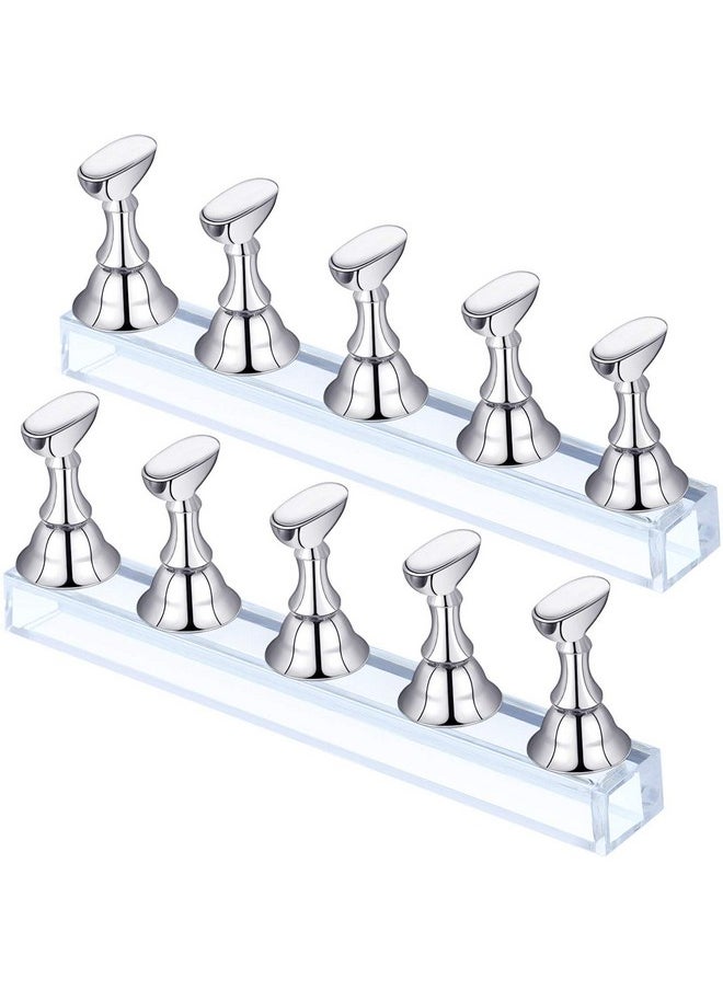2 Sets Acrylic Nail Display Stand Nail Practice Holder Magnetic Nail Practice Stand Fingernail DIY Nail Stand for False Nail Manicure Tool Salon Use (silver)