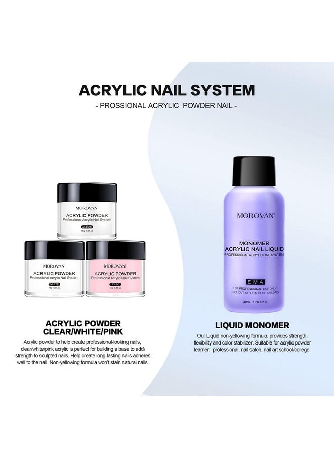 Morovan Acrylic Nail Kit: Clear Pink White Acrylic Powder and Professional Liquid set for Acrylic Nails Extension for Beginner DIY at Home with Acrylic Nail Brush
