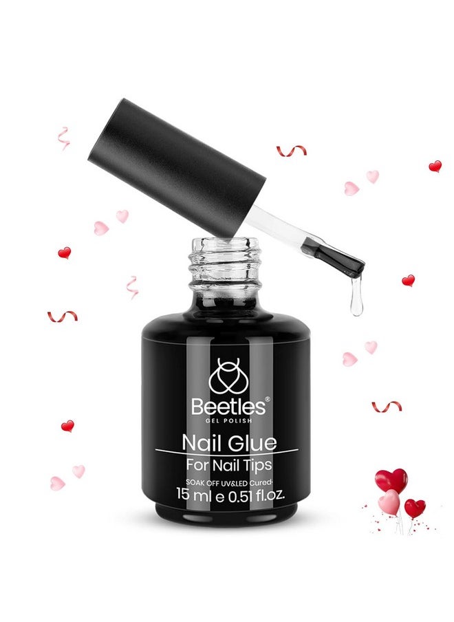 Beetles Gel Polish 9 in 1 Nail Glue with New Formula, 0.5 Fl Oz Super Strong Brush in Nail Gel Glue for False Nails Tips, Rhinestone, Base Gel, Blooming Gel, Valentine's Day Gift for Women