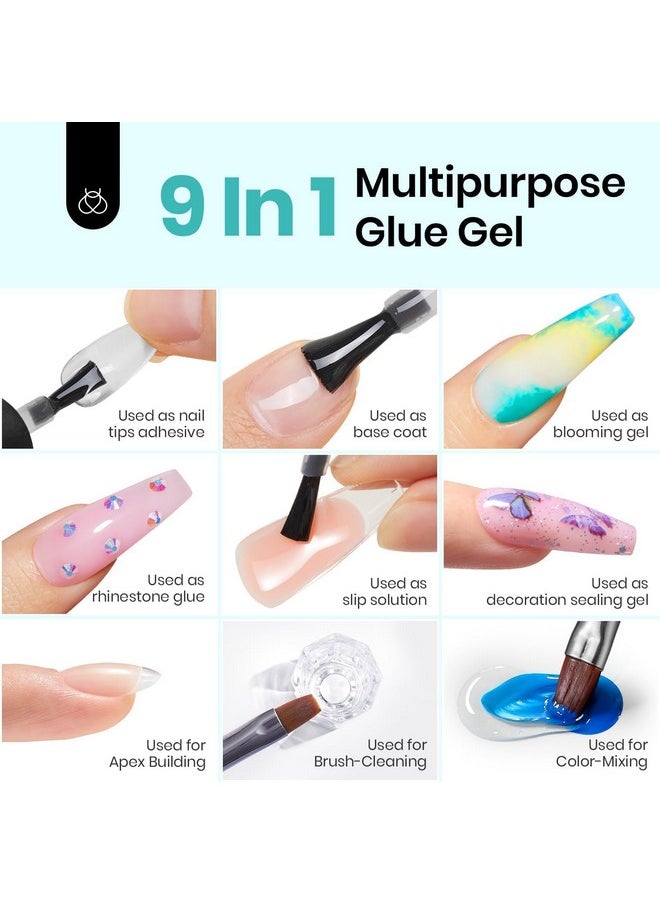 Beetles Gel Polish 9 in 1 Nail Glue with New Formula, 0.5 Fl Oz Super Strong Brush in Nail Gel Glue for False Nails Tips, Rhinestone, Base Gel, Blooming Gel, Valentine's Day Gift for Women