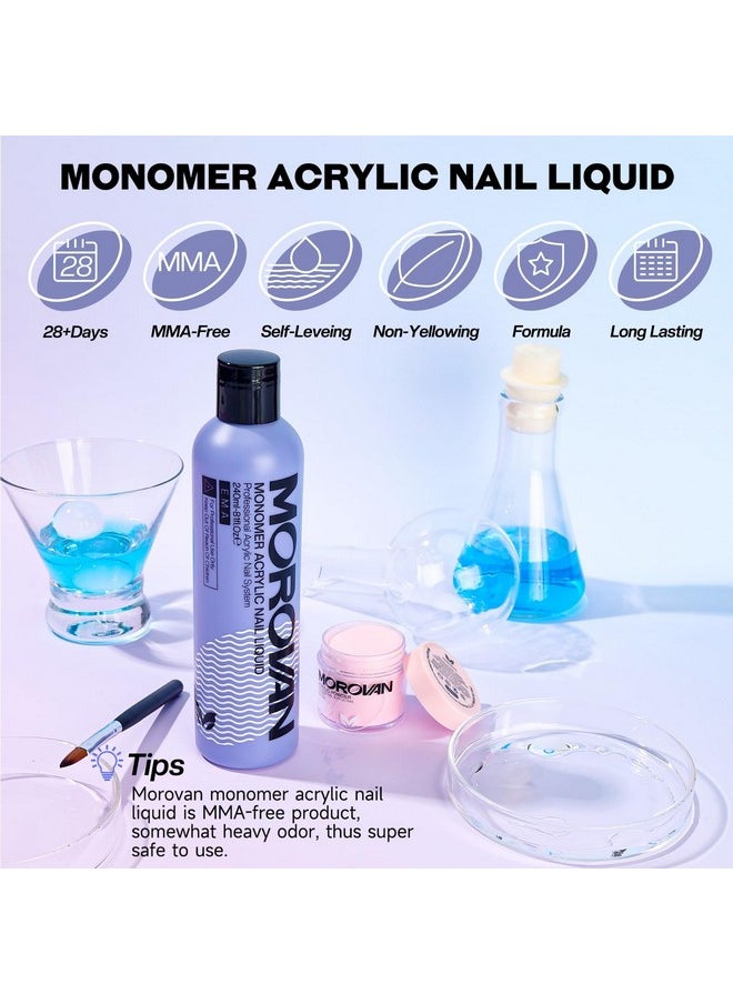 Morovan Monomer Acrylic Nail Liquid 8oz for Acrylic Powder - Professional Monomer Acrylic Nail Liquid For Acrylic Nail Extension Non-Yellowing MMA-Free