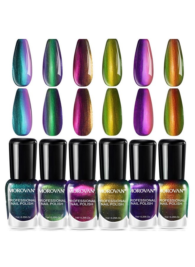 Morovan Fingernail Nail Polish Set: Holographic Metallic Lacquer Air Dry Nail Polish Regular Nail Polish Pack 0.25oz Glitter Finger Nail Polish Bulk Toenail Polish Kit Gift for Women