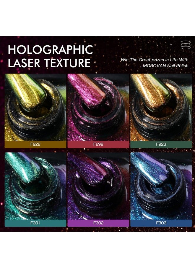 Morovan Fingernail Nail Polish Set: Holographic Metallic Lacquer Air Dry Nail Polish Regular Nail Polish Pack 0.25oz Glitter Finger Nail Polish Bulk Toenail Polish Kit Gift for Women