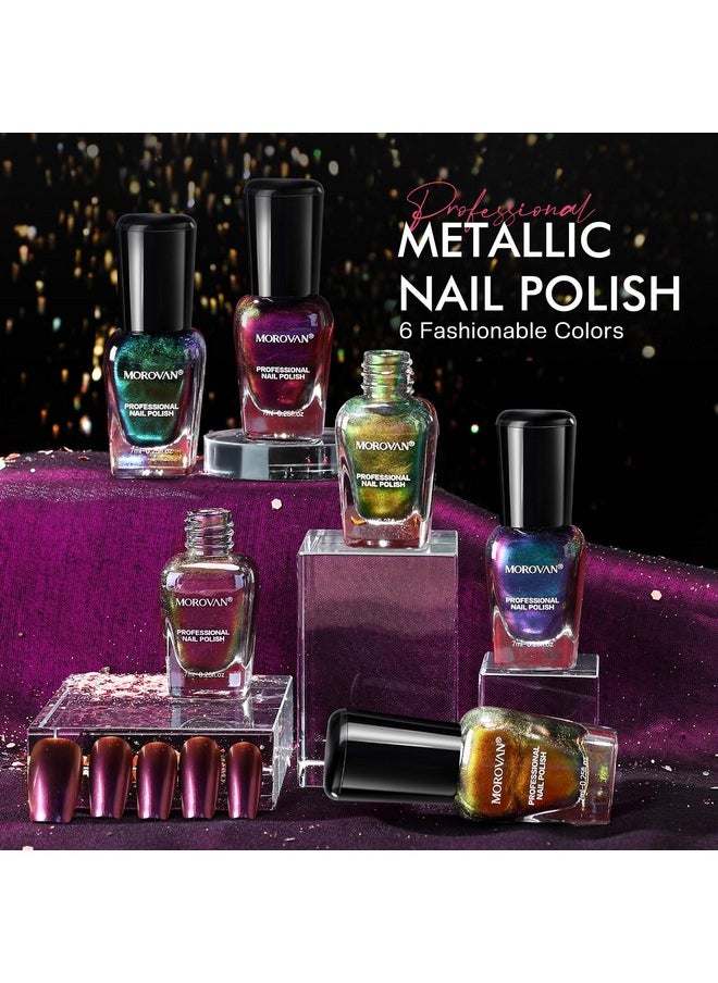 Morovan Fingernail Nail Polish Set: Holographic Metallic Lacquer Air Dry Nail Polish Regular Nail Polish Pack 0.25oz Glitter Finger Nail Polish Bulk Toenail Polish Kit Gift for Women