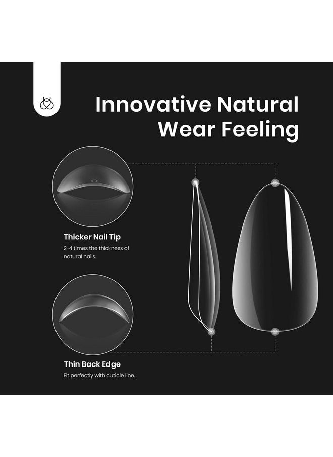 Beetles Gel Nail Kit Short Almond, 240Pcs Easy Nail Extension Set Shaped Clear Tips with 5 in 1 Nail Glue Base & Top Coat and Mini UV Lamp, Nail Tips Art Acrylic Nail Kit Valentine's Gifts for Women