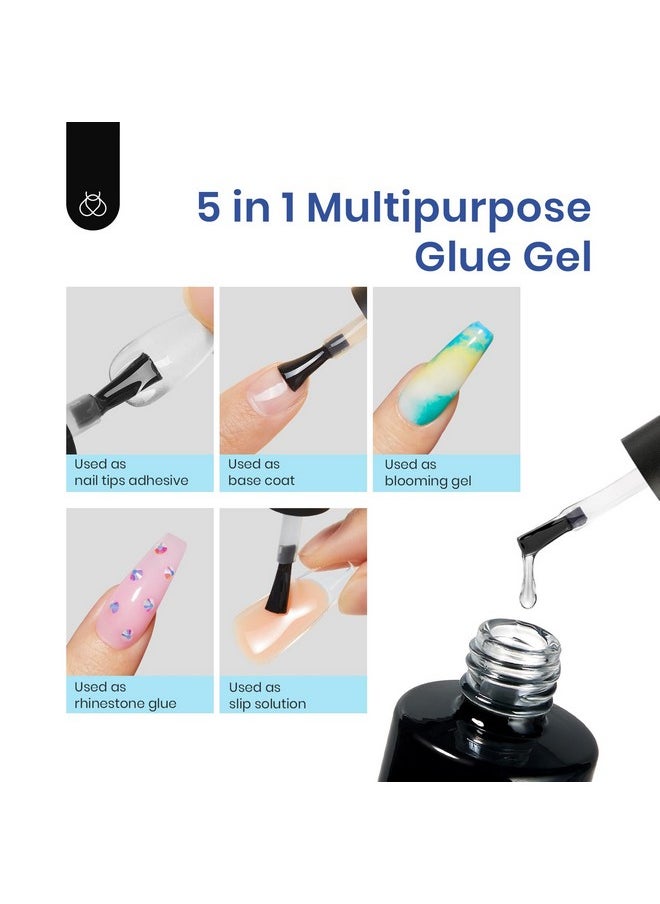 Beetles Gel Nail Kit Short Almond, 240Pcs Easy Nail Extension Set Shaped Clear Tips with 5 in 1 Nail Glue Base & Top Coat and Mini UV Lamp, Nail Tips Art Acrylic Nail Kit Valentine's Gifts for Women
