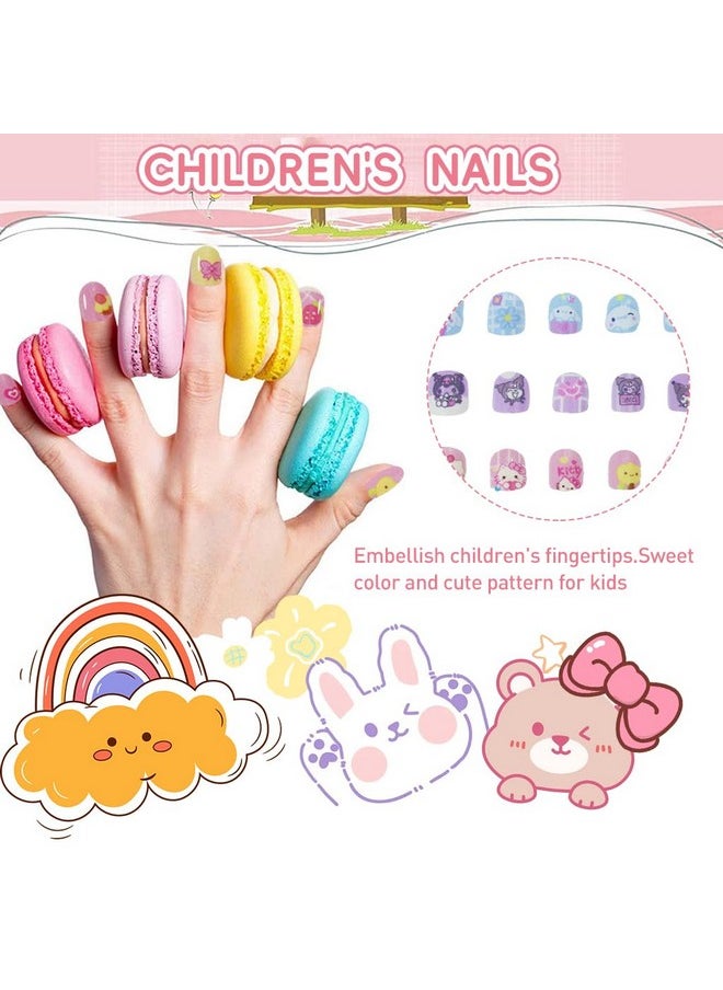 MAYCREATE® 36Pcs Kawaii Girls Press On Nail Set Cute Sanrio Kuromi Kids Press On Nails Cinnamoroll Press-On Nails DIY Nail Art Pre-glue Girls Kawaii Press On Nails