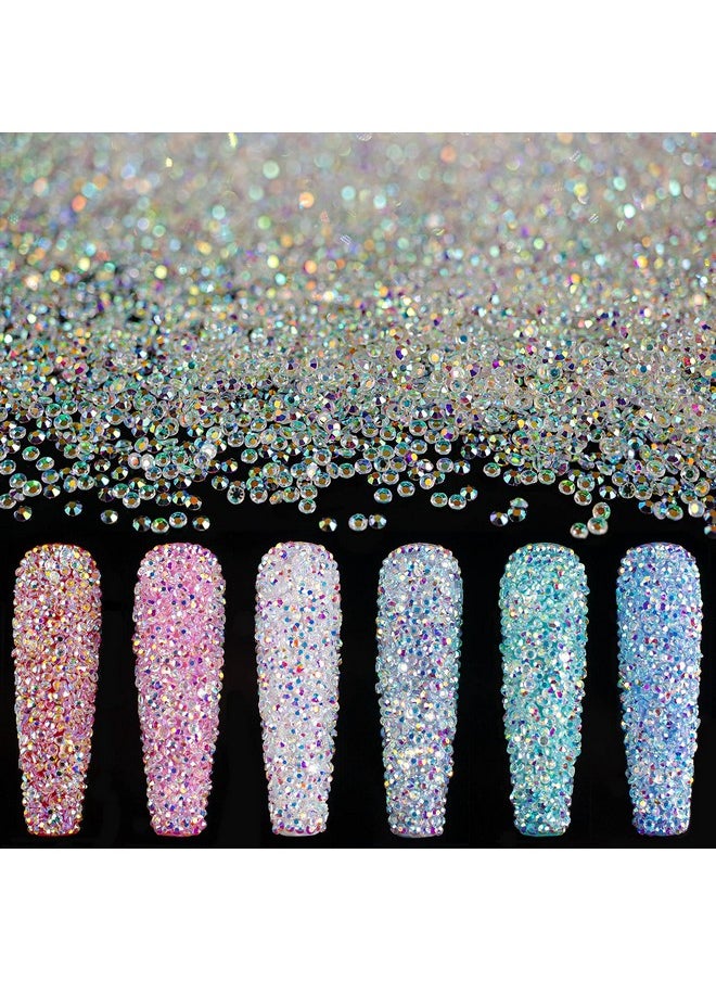 Tiny Nail Rhinestones 15000PCs 1.2mm Ultra Mini Pixie AB Glass Crystals for Nail Art Manicure Iridescent Long Lasting Shine Small Rhinestone Micro Dust Glitter Caviar Bead Sugar Gem