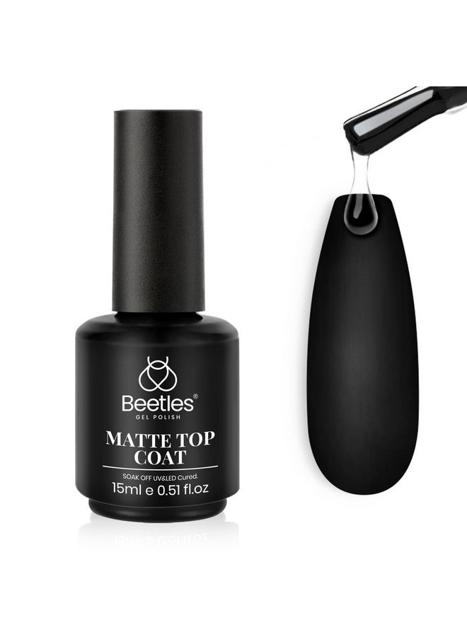 Beetles Matte Gel Top Coat - 15ML No Wipe Matte Top Coat U V Soak Off Nail Lamp Polish Matte Nail Polish Finish and Long Lasting Gift Set for Women Kit