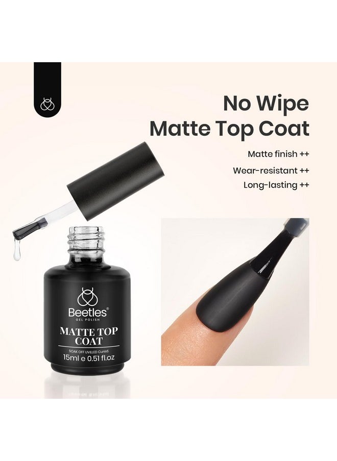 Beetles Matte Gel Top Coat - 15ML No Wipe Matte Top Coat U V Soak Off Nail Lamp Polish Matte Nail Polish Finish and Long Lasting Gift Set for Women Kit
