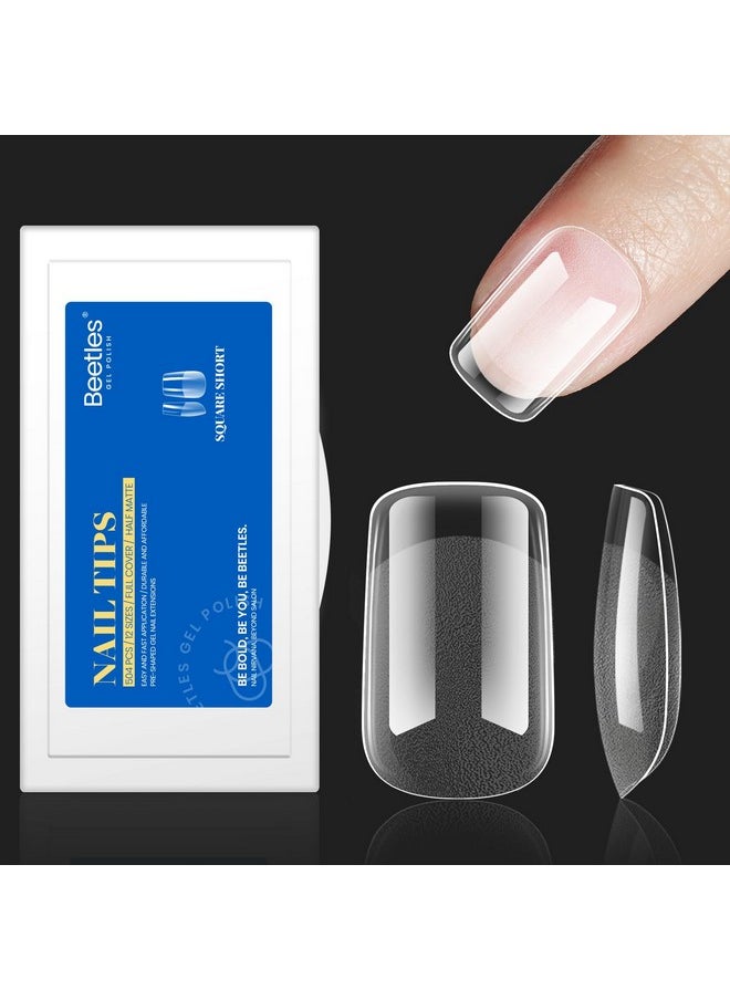 504Pcs XS Short Square Nail Tips, Beetles Gel X Nail Tips Pre Shaped 12 Sizes Half Matte Etch X Nail Tips Full Cover False Clear Acrylic Press on Nails for Gel Polish Nail Art Design,Nail Glues Needed