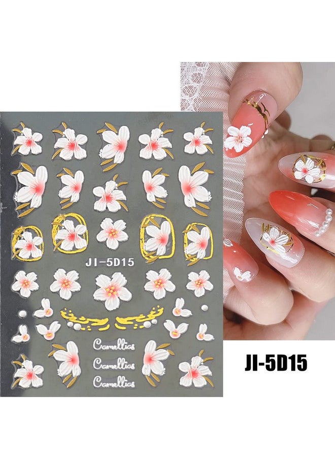 3D Embossed Flower Leaves Nail Art Stickers Decals 4 Sheets 5D Self-Adhesive Pegatinas Uñas Summer Nail Supplies Nail Art Design Decoration Accessories