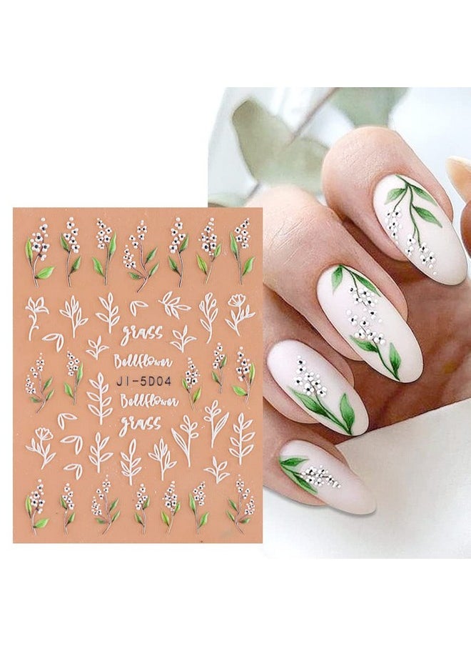 3D Embossed Flower Leaves Nail Art Stickers Decals 4 Sheets 5D Self-Adhesive Pegatinas Uñas Summer Nail Supplies Nail Art Design Decoration Accessories