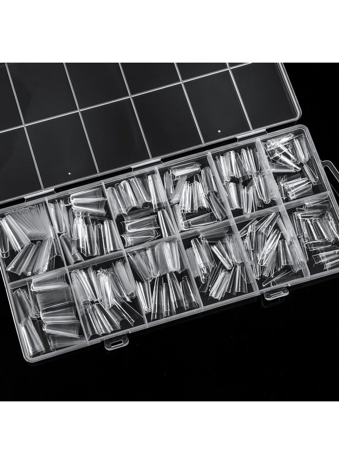 600PCS Half Cover Coffin Nail Tips - Acrylic Nail Tips, krofaue 12 Size Clear Nail Tips, Half Cover Acrylic False Nail Tips With Box for Nail Tips Art Salons and Home DIY (Clear)