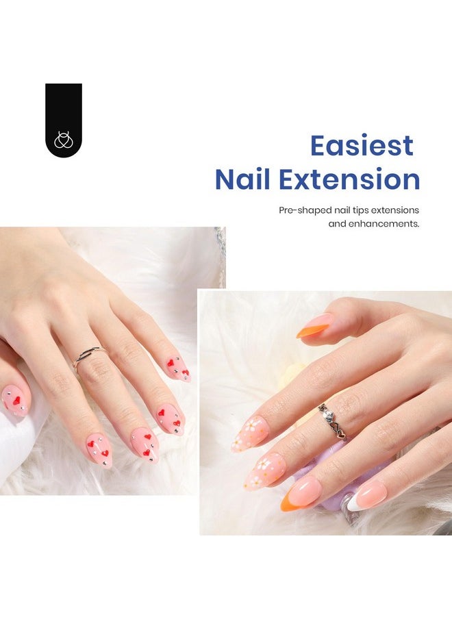 Beetles Gel Nail Kit Almond-500Pcs Gel Nail Kit Easy Nail Extension Set Short Almond Shape 5 In 1 Nail Glue Gel Extension Nail Kit Uv Led Lamp Acrylic False Nail Tips Kit DIY Nails Art Gifts for Women