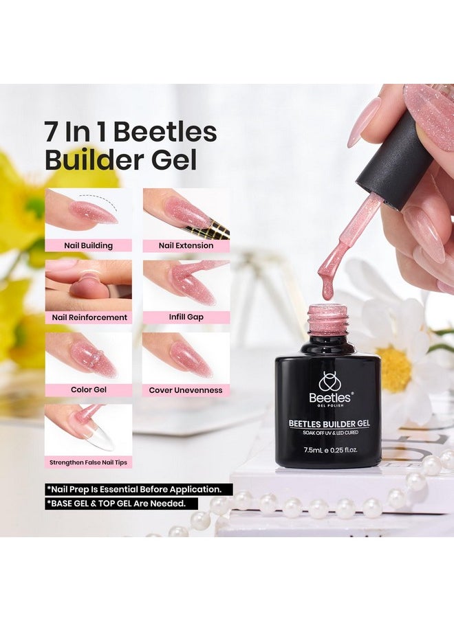 Beetles Builder Gel for Nails, 6 Colors 7 in 1 Builder Strengthener Gel Nude Pink Glitter Builder Nail Gel for Nail Apex and Nail Extension Color Gel Nail Art Design for Women