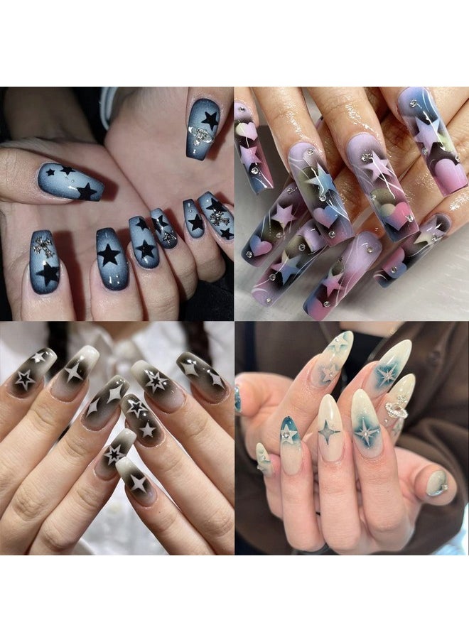 24 Sheets Airbrush Stencils Nail Stickers for Nail Art, French Nail Decals Printing Template Stencil Tool Moon Stars Heart Butterfly French Design Hollow (154 Designs)