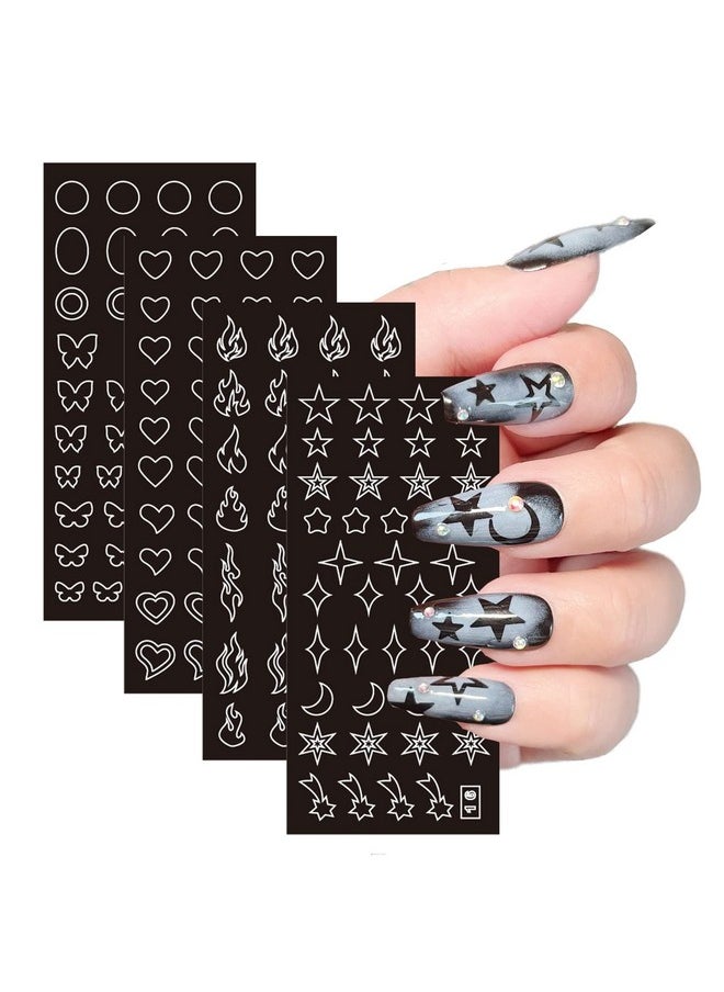 24 Sheets Airbrush Stencils Nail Stickers for Nail Art, French Nail Decals Printing Template Stencil Tool Moon Stars Heart Butterfly French Design Hollow (154 Designs)