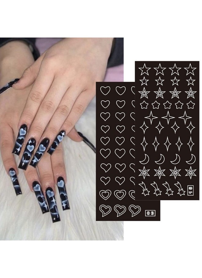 24 Sheets Airbrush Stencils Nail Stickers for Nail Art, French Nail Decals Printing Template Stencil Tool Moon Stars Heart Butterfly French Design Hollow (154 Designs)