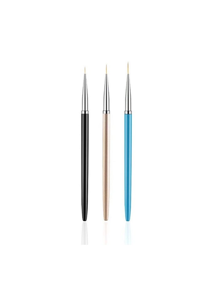 3PCS Nail Art Liner Brushes, UV Gel Painting Acrylic Nail Design Nylon Brush, Nail Painting Drawing Pens (7/9/11mm)