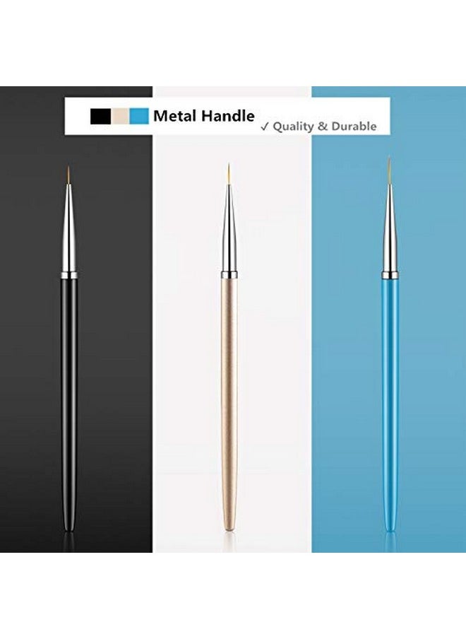 3PCS Nail Art Liner Brushes, UV Gel Painting Acrylic Nail Design Nylon Brush, Nail Painting Drawing Pens (7/9/11mm)