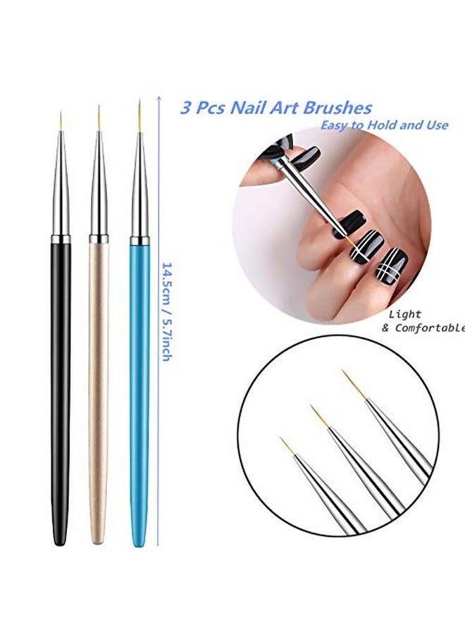 3PCS Nail Art Liner Brushes, UV Gel Painting Acrylic Nail Design Nylon Brush, Nail Painting Drawing Pens (7/9/11mm)