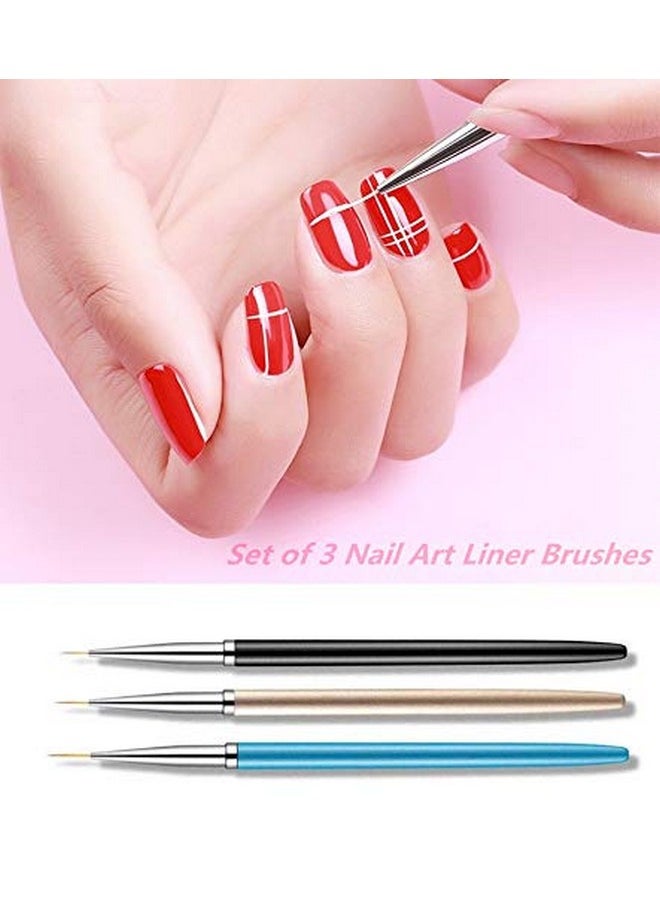 3PCS Nail Art Liner Brushes, UV Gel Painting Acrylic Nail Design Nylon Brush, Nail Painting Drawing Pens (7/9/11mm)