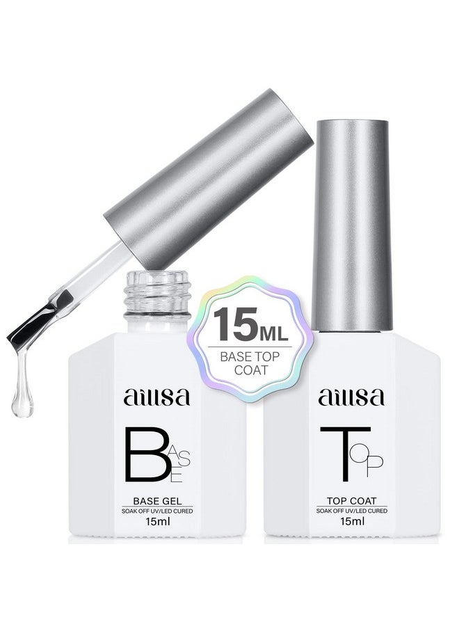 AILLSA Base and Top Coat Gel Nail Polish Top Coat and Base Coat Gel Polish Soak Off Long Lasting Clear Base Gel High Gloss Shine No Wipe Top Coat for DIY Nail Art at Home 0.51 Fl Oz