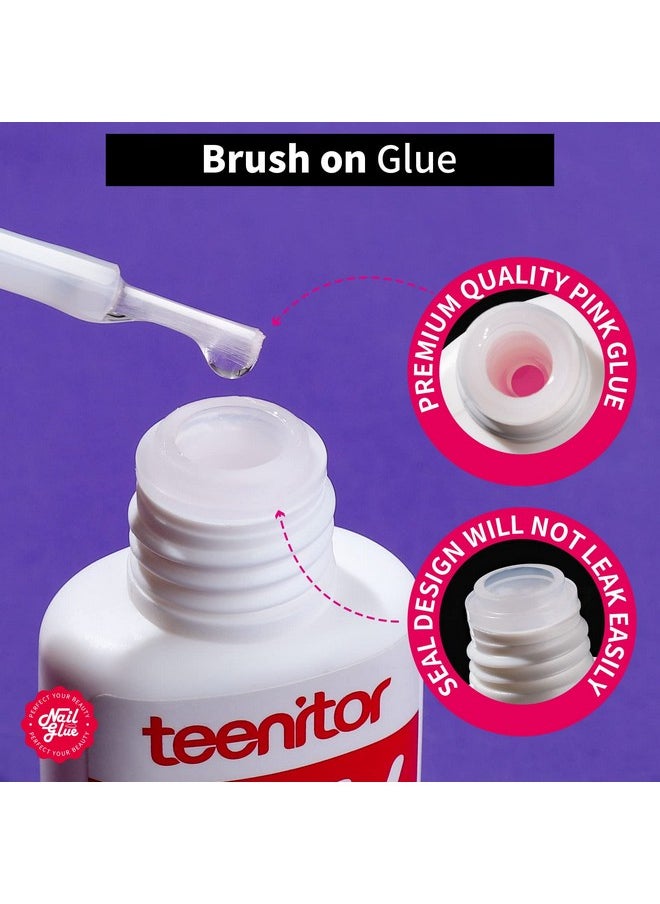 Teenitor Nail Glue for Press Ons, 3 Pack Best Nail Glue for Gel Tips with Nail Files, Super Strong Nail Glue for Broken Nail Brush on Nail Glue for Press on Nails