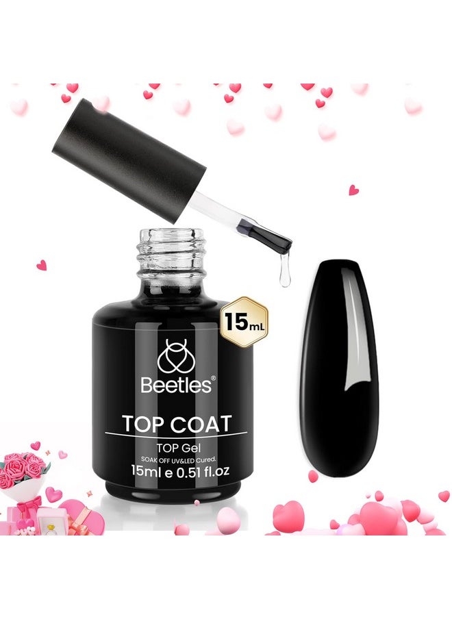 Beetles Gel Polish 15ml/0.51fl oz No Wipe Top Coat, High Gloss Shiny Long-Lasting Clear Gel Top Coat, Soak Off Nail Lamp Nail Gel, Home DIY Manicure and Nail Salon Valentine's Day Gift for Women