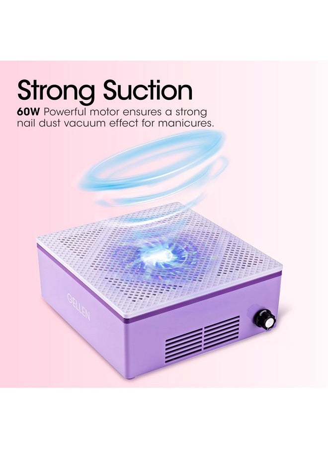 Gellen Nail Dust Collector with Reusable Filter, Professional 60w Nail Vacuum Cleaner for Acrylic Nails, Low Noise Nail Dust Vacuum Cleaner for Home Salon, Manicure Fan Dust Collector