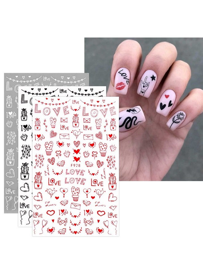 JMEOWIO 12 Sheets Valentines Day Nail Art Stickers Decals Self-Adhesive Pegatinas Uñas Love Heart Nail Supplies Nail Art Design Decoration Accessories