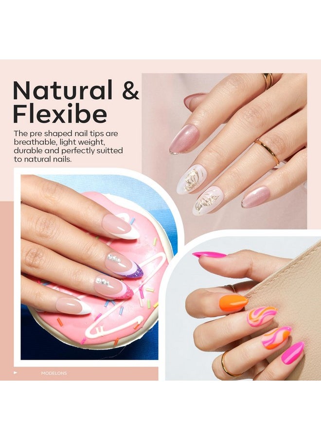 modelones Gel X Nail Kit, Short Almond Gel x Nail Tips, 9-in-One Nail Glue with Portable U V Nail Lamp, 216Pcs 12Sizes Press On Acrylic False Nails Tip Nail Extension DIY Nails Art Gift for Women