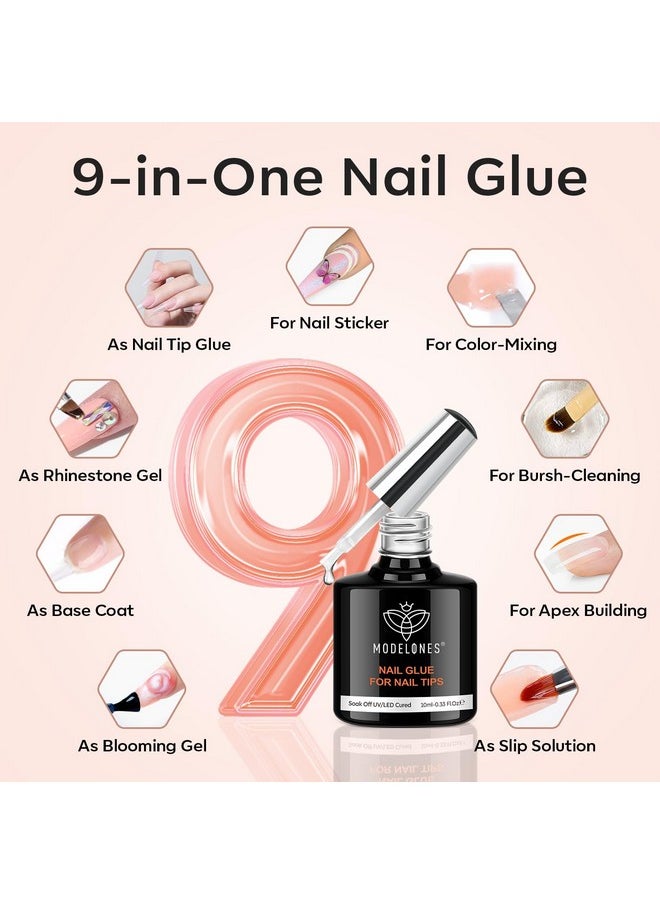 modelones Gel X Nail Kit, Short Almond Gel x Nail Tips, 9-in-One Nail Glue with Portable U V Nail Lamp, 216Pcs 12Sizes Press On Acrylic False Nails Tip Nail Extension DIY Nails Art Gift for Women