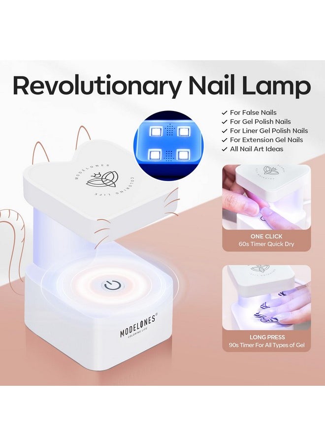 modelones Gel X Nail Kit, Short Almond Gel x Nail Tips, 9-in-One Nail Glue with Portable U V Nail Lamp, 216Pcs 12Sizes Press On Acrylic False Nails Tip Nail Extension DIY Nails Art Gift for Women
