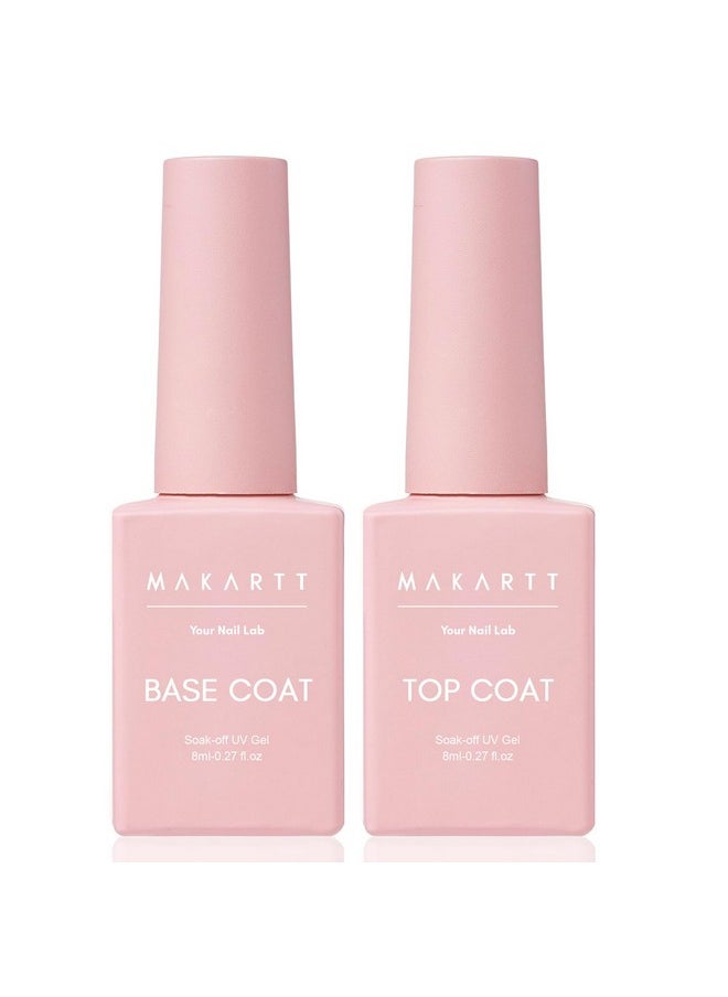 Makartt Gel Top Coat and Base Coat Kit: Clear Gloss Shiny No Wipe Stain Resistant General Top Coat Nail Polish UV and Primer for Acrylic Nails Dip Powder Gel Nail Polish Beauty Gift