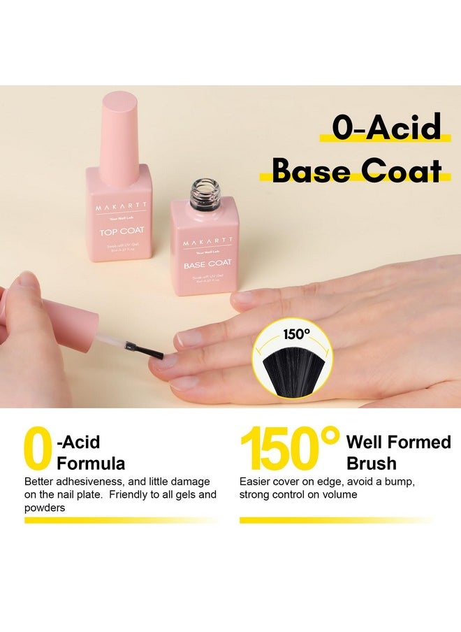 Makartt Gel Top Coat and Base Coat Kit: Clear Gloss Shiny No Wipe Stain Resistant General Top Coat Nail Polish UV and Primer for Acrylic Nails Dip Powder Gel Nail Polish Beauty Gift