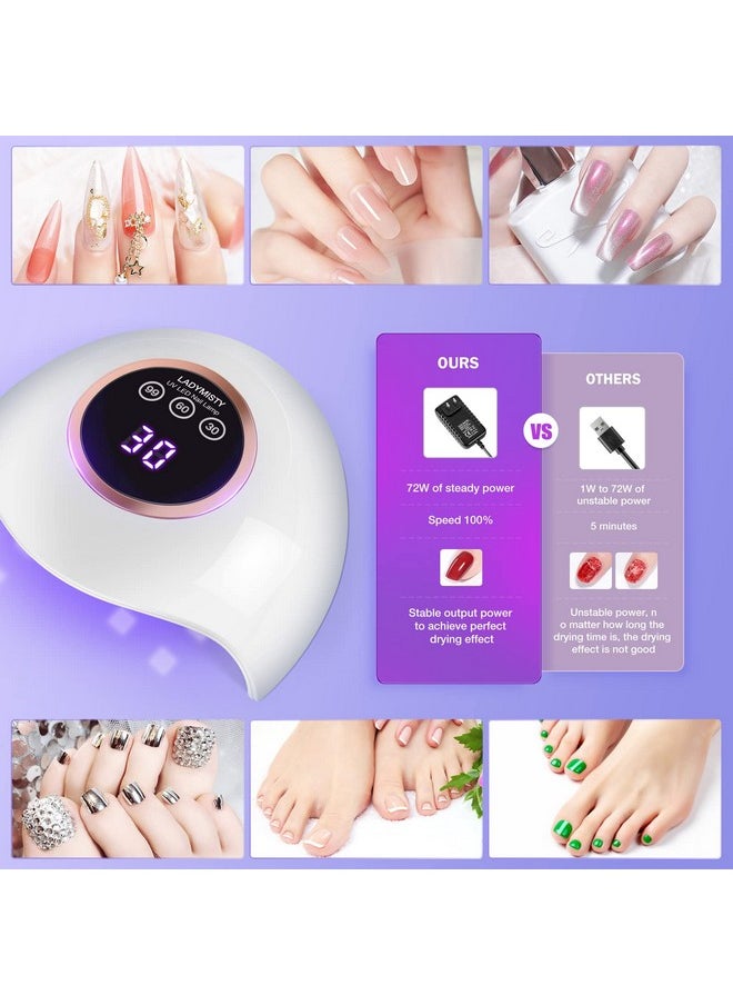 LadyMisty 72W UV LED Nail Lamp Light Dryer for Nails Gel Polish with 18 Beads 3 Timer Setting & LCD Touch Display Screen, Auto Sensor, Professional Nails, White………