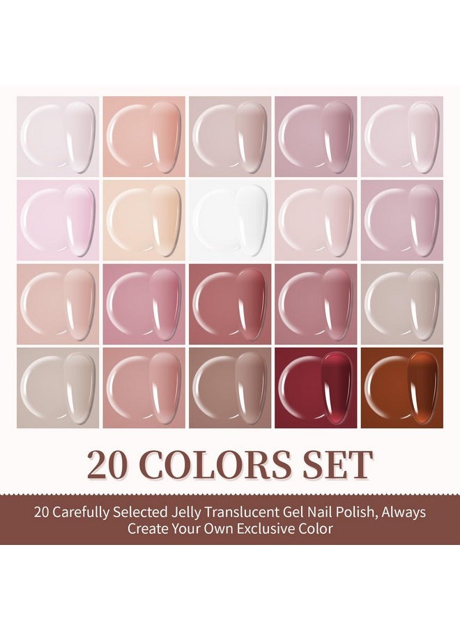 JODSONE 23PCS Gel Nail Polish Set 20 translucent Jelly Color Natural and Elegant Long Lasting Suitable for Home and Salon